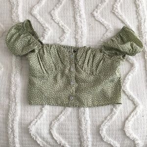 Green polka dot top